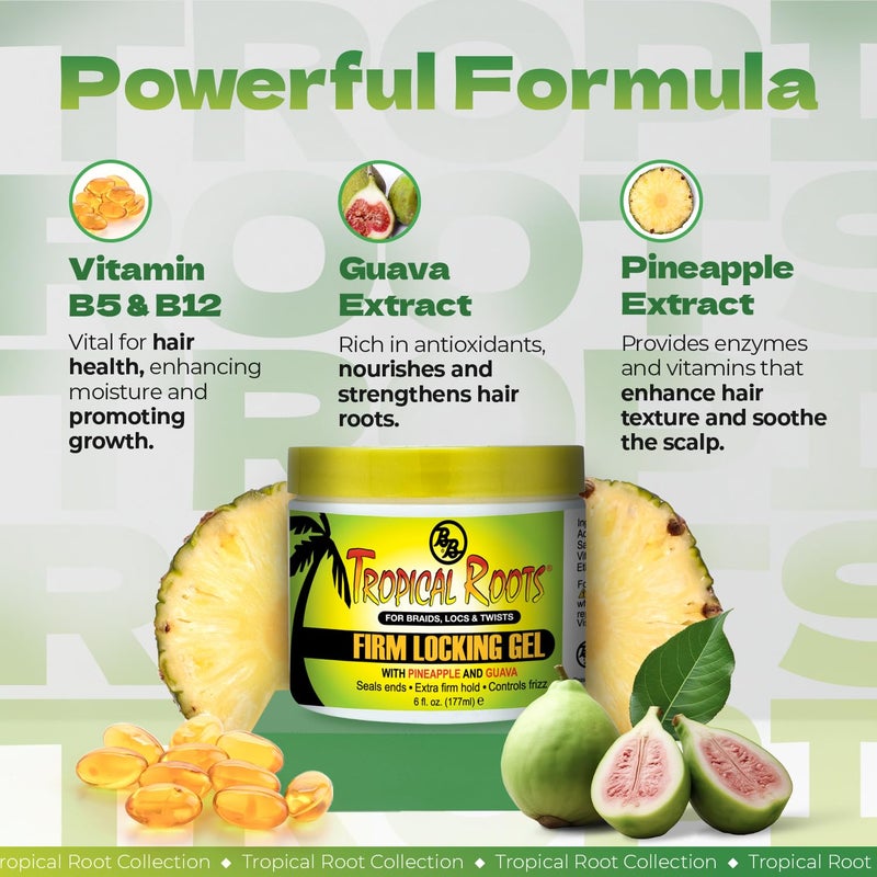 Bronner Bros Tropical Roots Firm Locking Gel - Loc & Twist Gel Ideal for Braids, Twists & Locs with Pineapple & Guava Extracts, Vitamins B5 & B12 - Strong Hold, Non-Flaking, Moisture & Shine - 6oz - Image 4